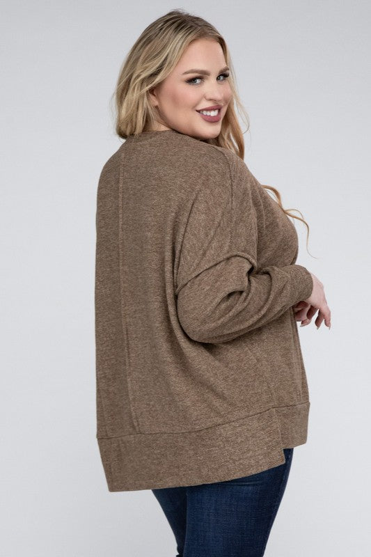 Zenana Plus Brushed Melange Drop Shoulder Sweater