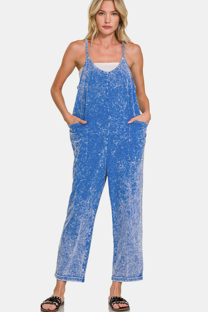 Zenana Washed Spaghetti Straps Jumpsuit with Pockets