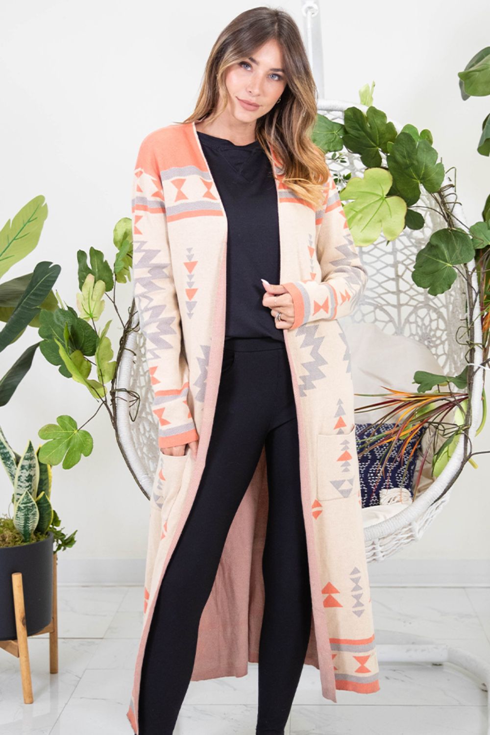 Sew In Love Longline Aztec Print Cardigan