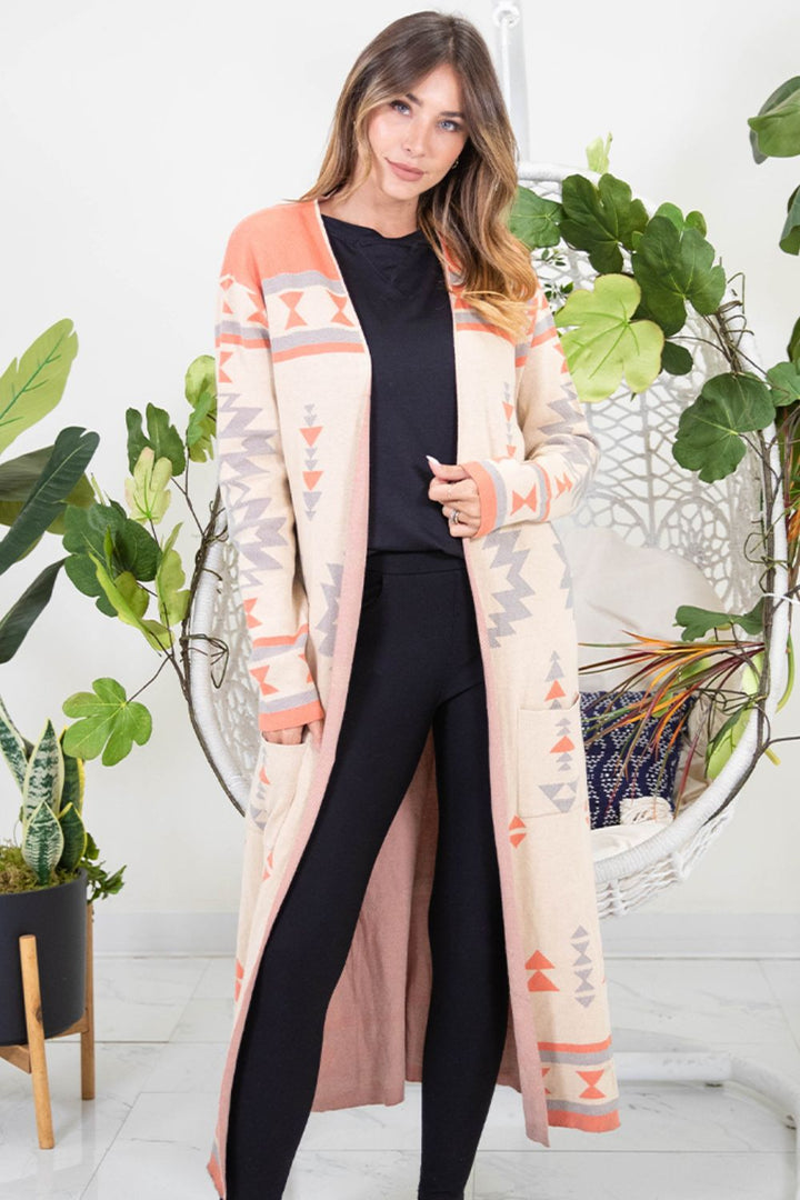 Sew In Love Longline Aztec Print Cardigan