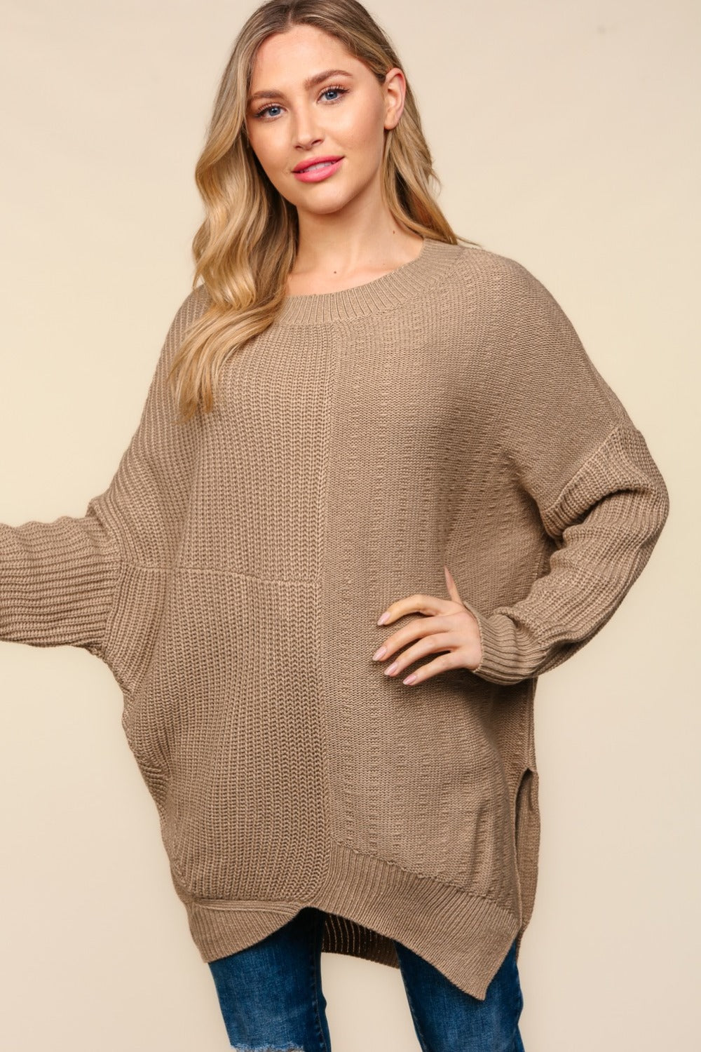 Haptics Side Slit Texture Asymmetric Sweater