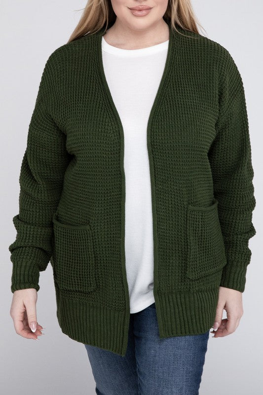 Zenana Plus Low Gauge Waffle Open Cardigan Sweater