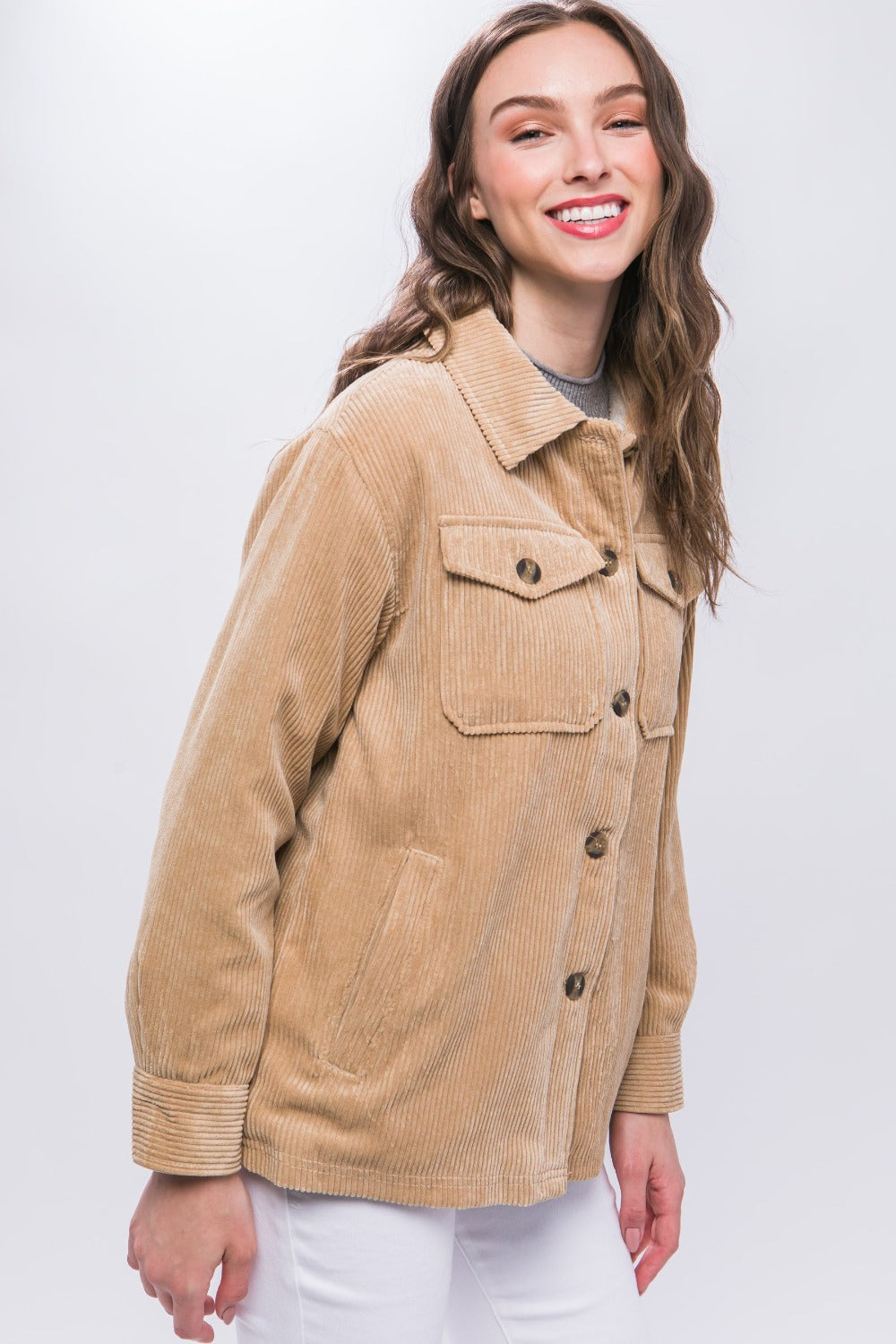 Love Tree Corduroy Button Up Sherpa Lined Jacket