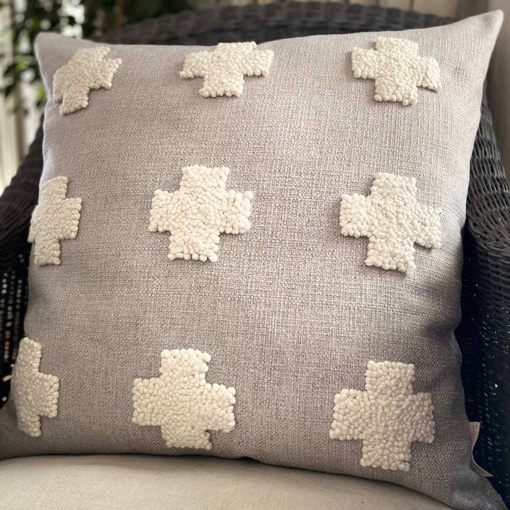 Punch Needle Natural Pillow - Crosses