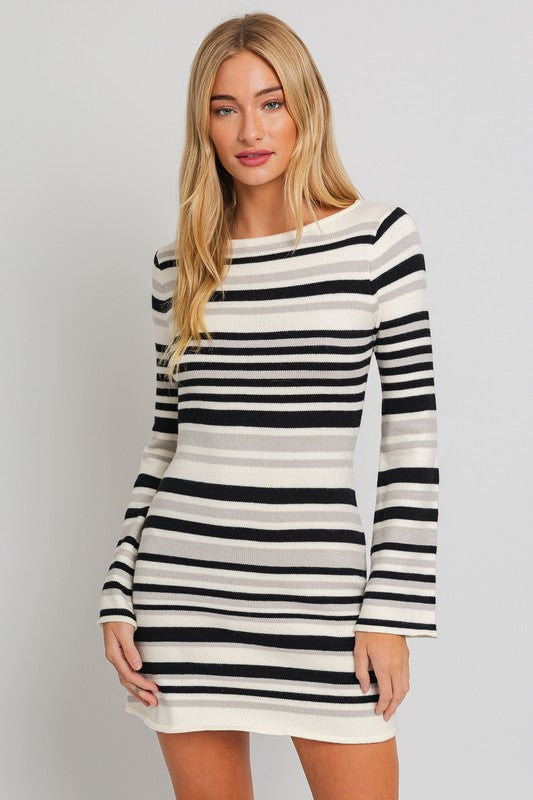 Le Lis Boat Neck Bell Sleeve Sweater Dress