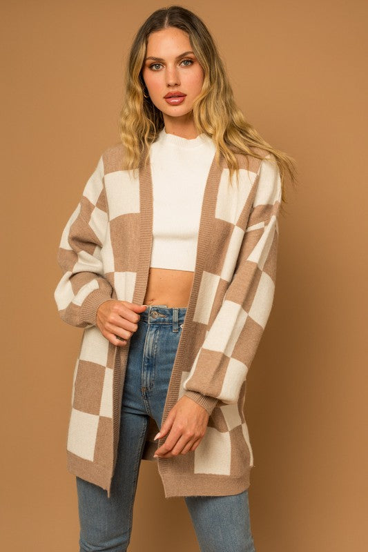 Gilli Checker Graphic Sweater Cardigan