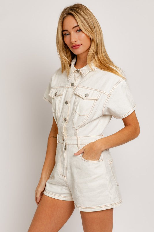 Short Sleeve Denim Romper - Boho Soho