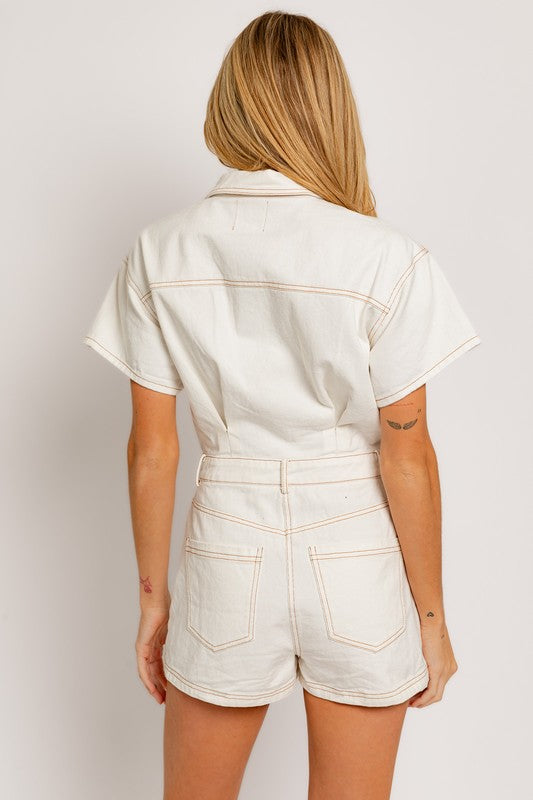 Short Sleeve Denim Romper - Boho Soho