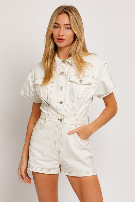 Short Sleeve Denim Romper - Boho Soho