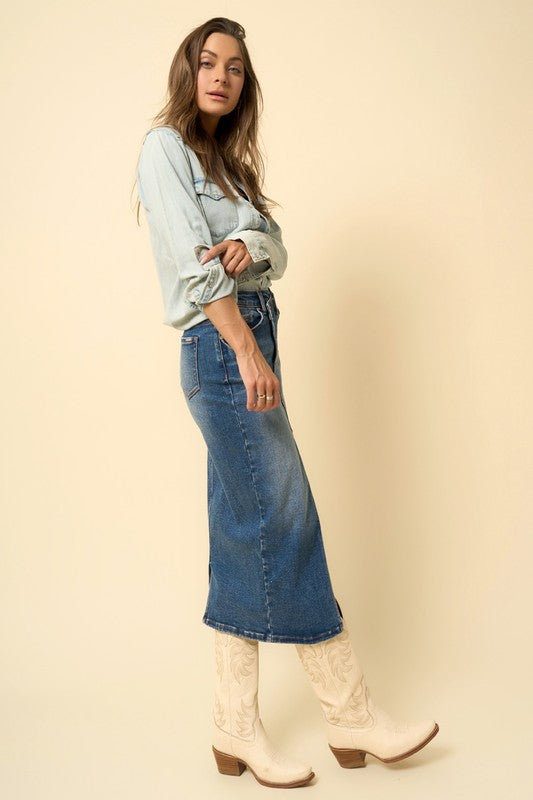 Denim Lab USA CROSSOVER MIDI SKIRT