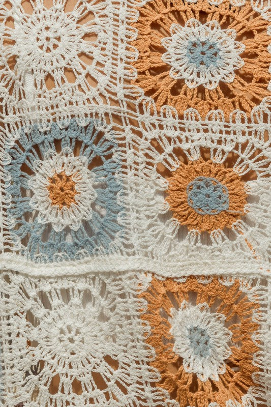 GILLI Short Sleeve Button Front Crochet Top
