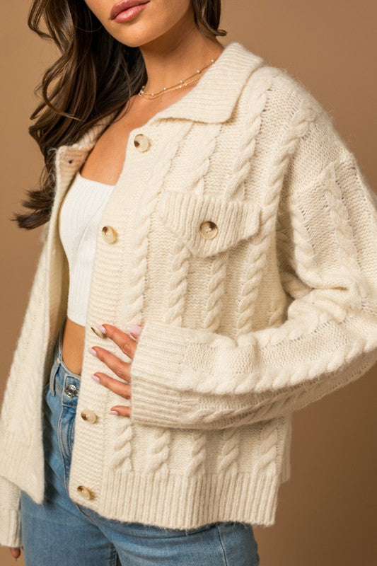 Gilli Collared Cable Sweater Cardigan