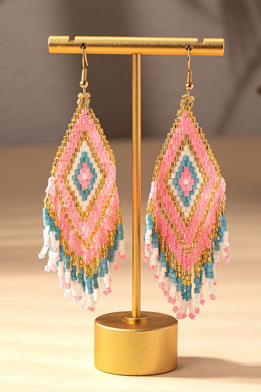 Boho seed bead drop earrings