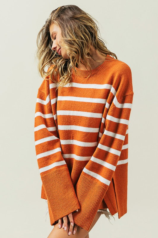 Bibi Ribbed Hem Stripe Sweater