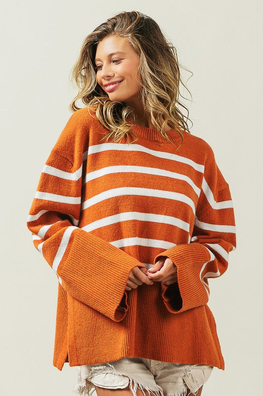 Bibi Ribbed Hem Stripe Sweater