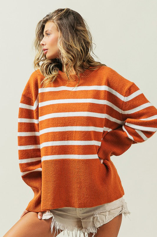 Bibi Ribbed Hem Stripe Sweater