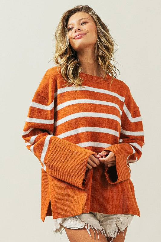 Bibi Ribbed Hem Stripe Sweater