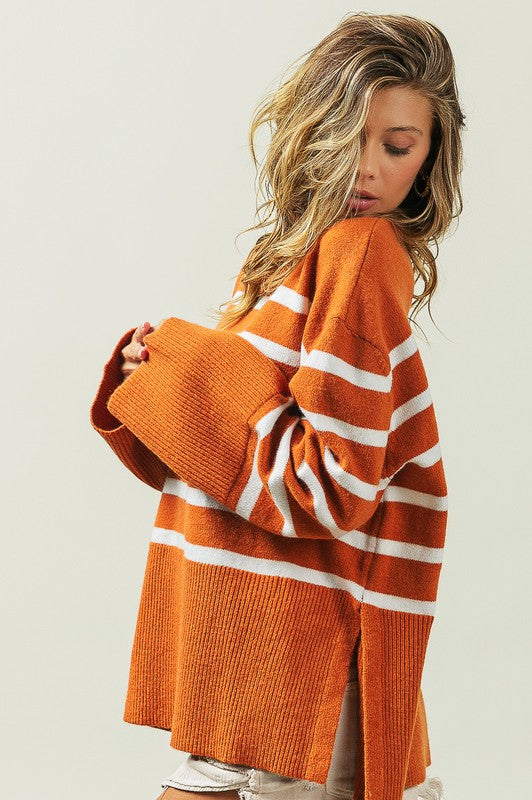 Bibi Ribbed Hem Stripe Sweater