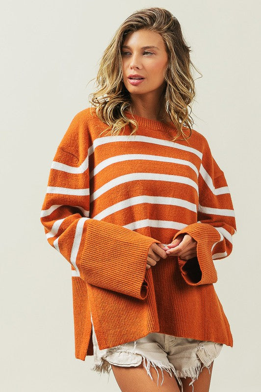 Bibi Ribbed Hem Stripe Sweater