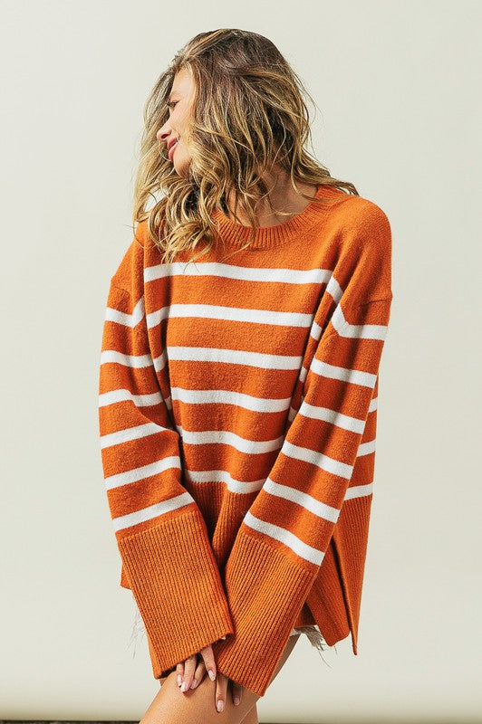 Bibi Ribbed Hem Stripe Sweater