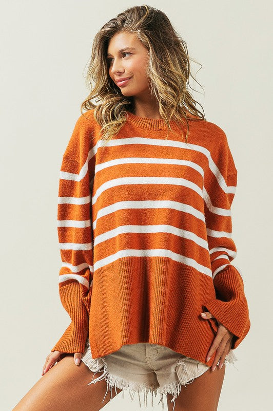 Bibi Ribbed Hem Stripe Sweater