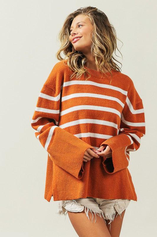 Bibi Ribbed Hem Stripe Sweater