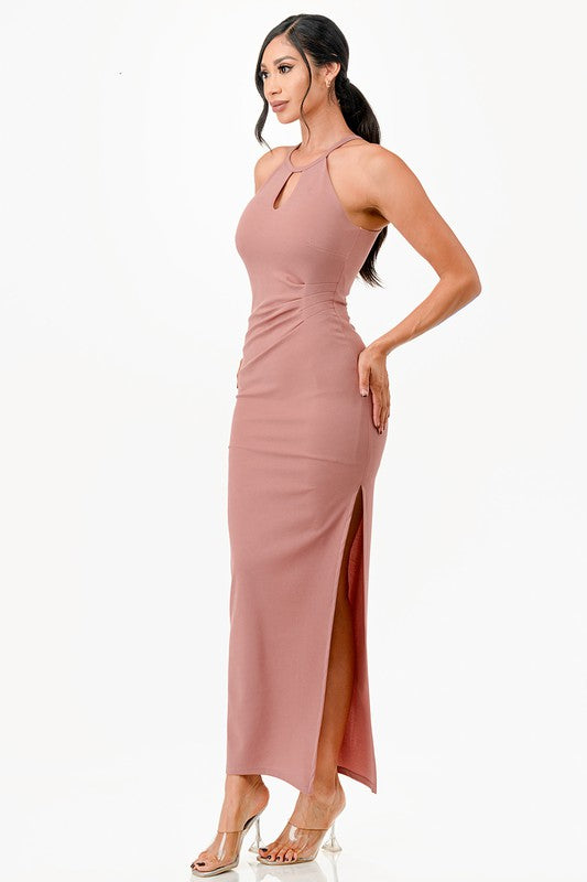 La Scala Keyhole Halter Cocktail Dress