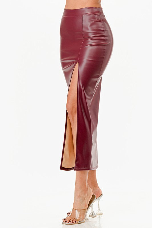 La Scala Side Slit Faux Leather Pencil Skirt