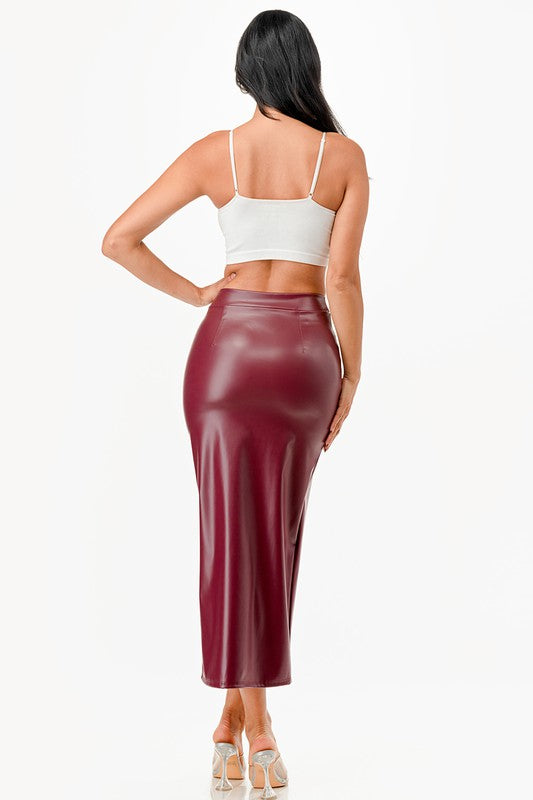 La Scala Side Slit Faux Leather Pencil Skirt