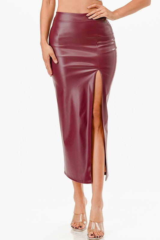 La Scala Side Slit Faux Leather Pencil Skirt