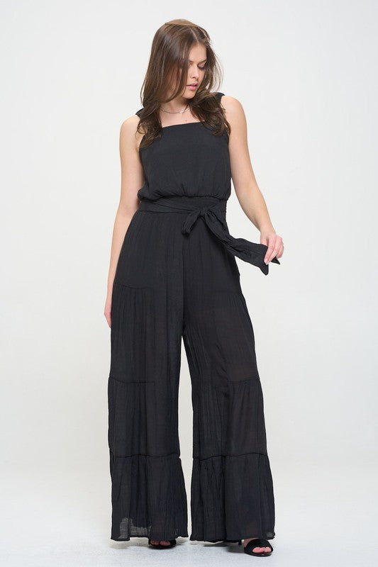 JADE BY JANE ELASTIC STRAP TIERED JUMPSUIT PLUS SIZE