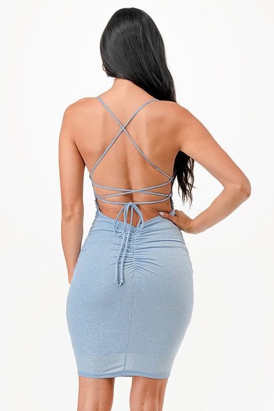 La Scala Glittery Lace-Up Back Cocktail Dress