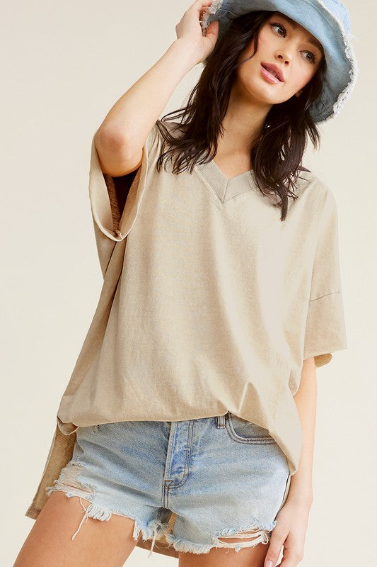 La Miel Mineral Washed Oversized Short Sleeve Top