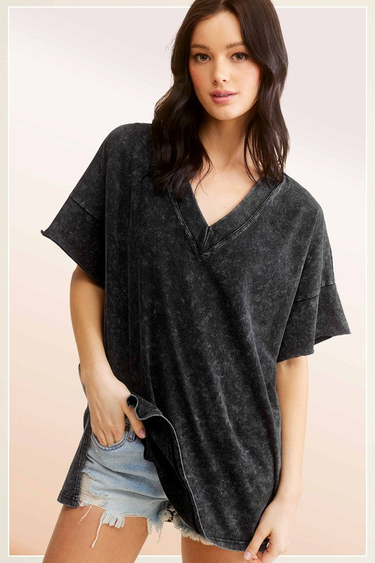 La Miel Mineral Washed Oversized Short Sleeve Top