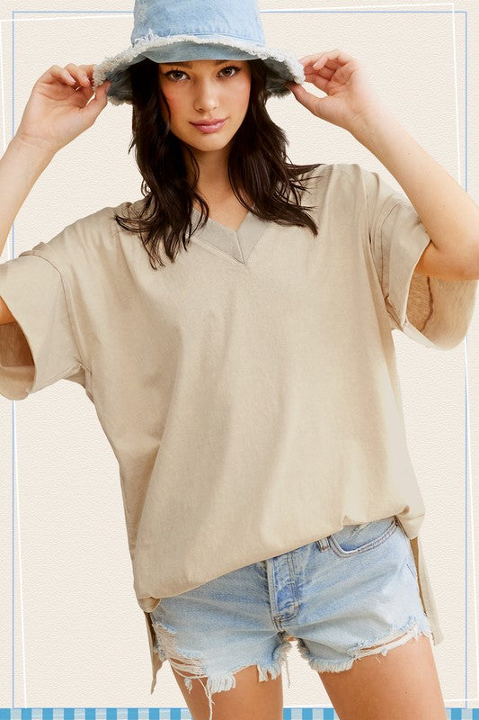 La Miel Mineral Washed Oversized Short Sleeve Top