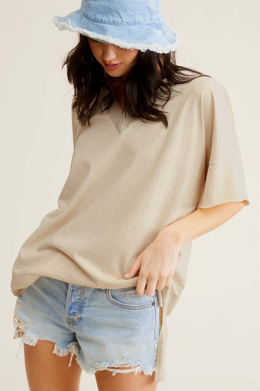 La Miel Mineral Washed Oversized Short Sleeve Top