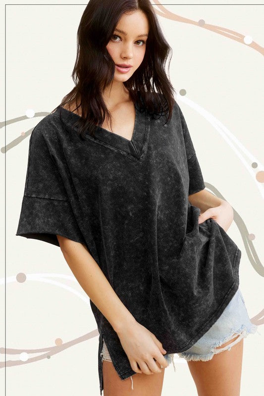 La Miel Mineral Washed Oversized Short Sleeve Top