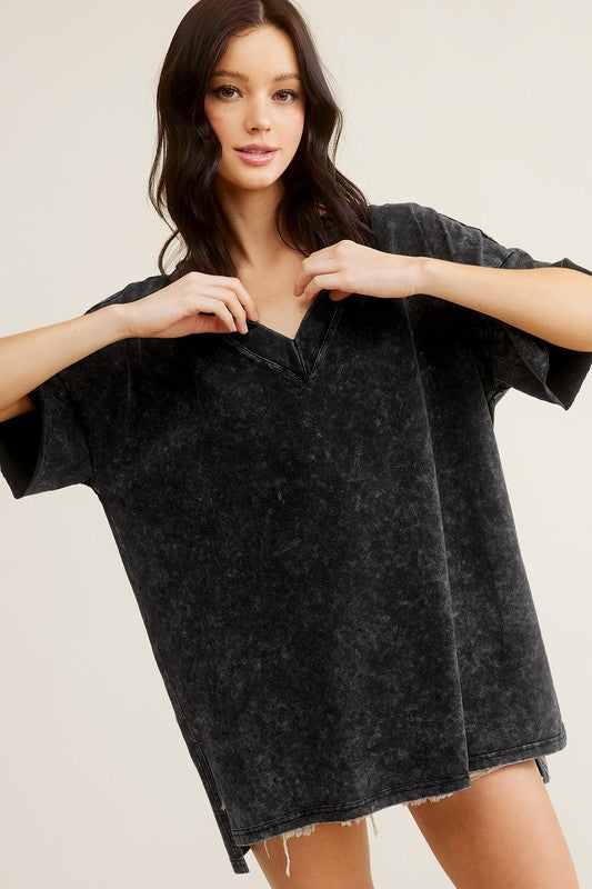 La Miel Mineral Washed Oversized Short Sleeve Top