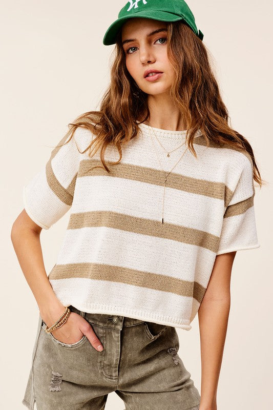 La Miel Lightweight Stripe Sweater Short Sleeve Top