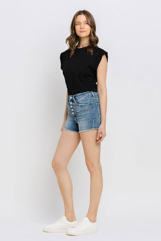 Vervet by Flying Monkey Super High Rise Button Up Stretch Shorts
