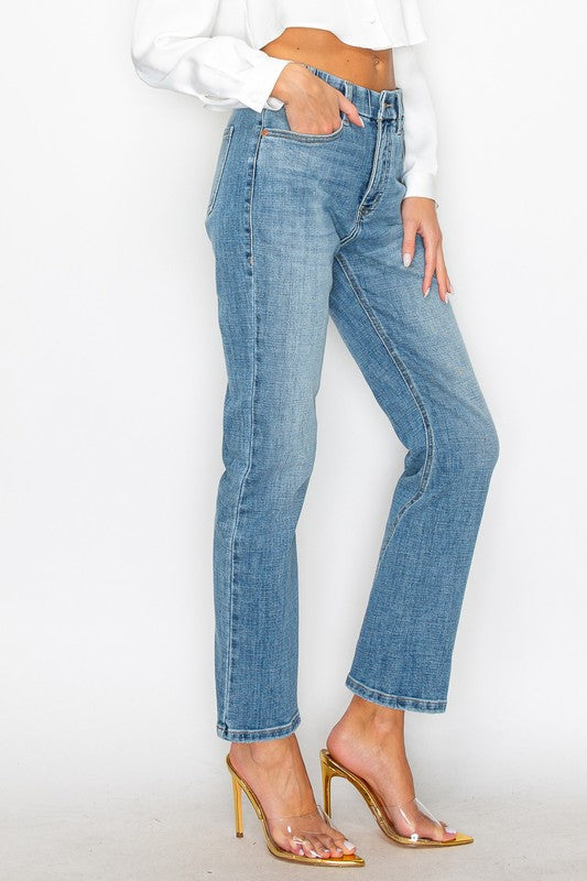 TUMMY CONTROL HIGH RISE STRAIGHT JEANS - Boho Soho