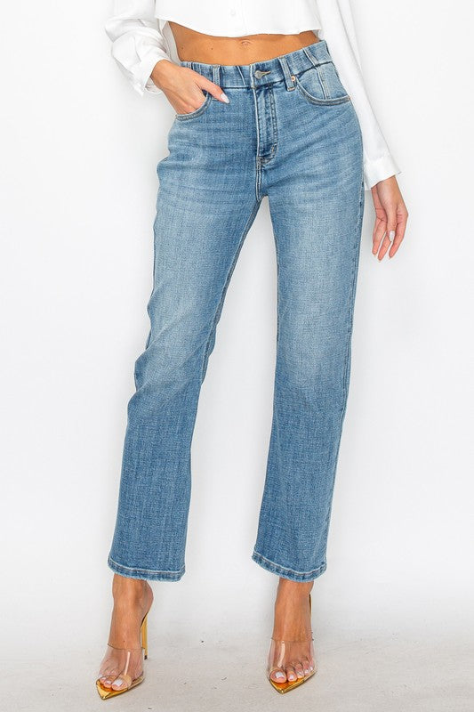 TUMMY CONTROL HIGH RISE STRAIGHT JEANS - Boho Soho