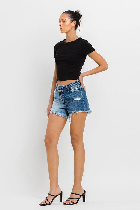 Vervet by Flying Monkey Super High Rise Two Tone Denim Shorts