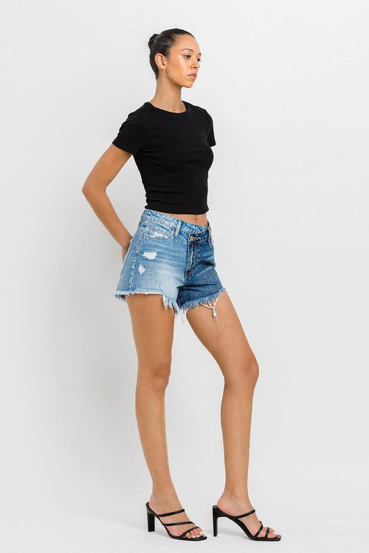 Vervet by Flying Monkey Super High Rise Two Tone Denim Shorts