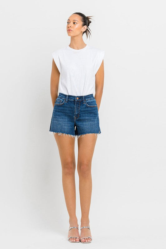 Vervet by Flying Monkey High Rise Slit Raw Hem A-Line Shorts