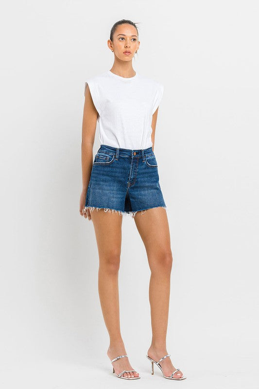 Vervet by Flying Monkey High Rise Slit Raw Hem A-Line Shorts