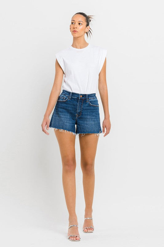 Vervet by Flying Monkey High Rise Slit Raw Hem A-Line Shorts