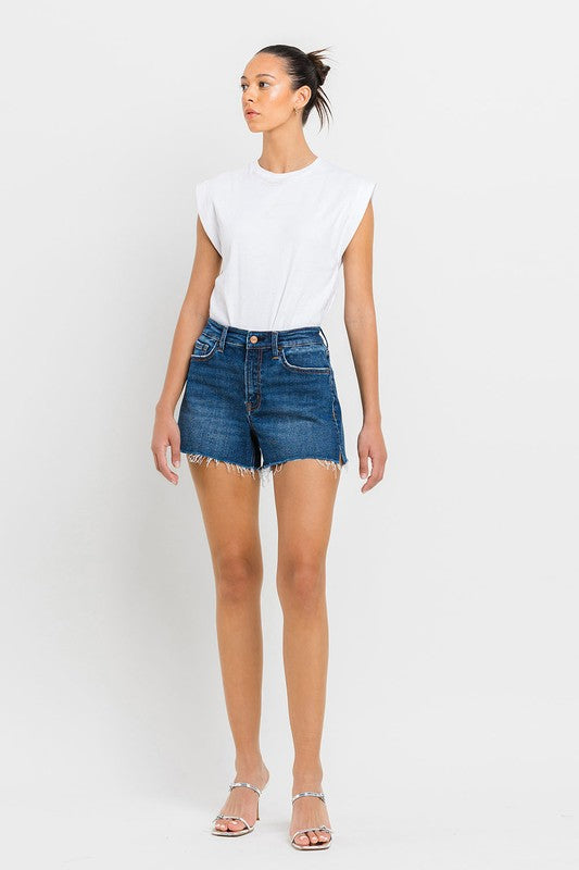 Vervet by Flying Monkey High Rise Slit Raw Hem A-Line Shorts