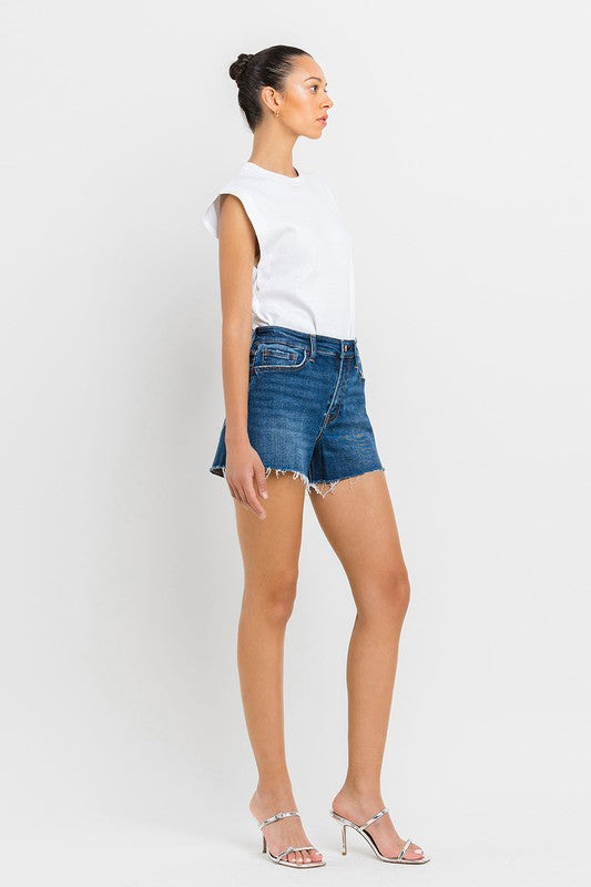 Vervet by Flying Monkey High Rise Slit Raw Hem A-Line Shorts