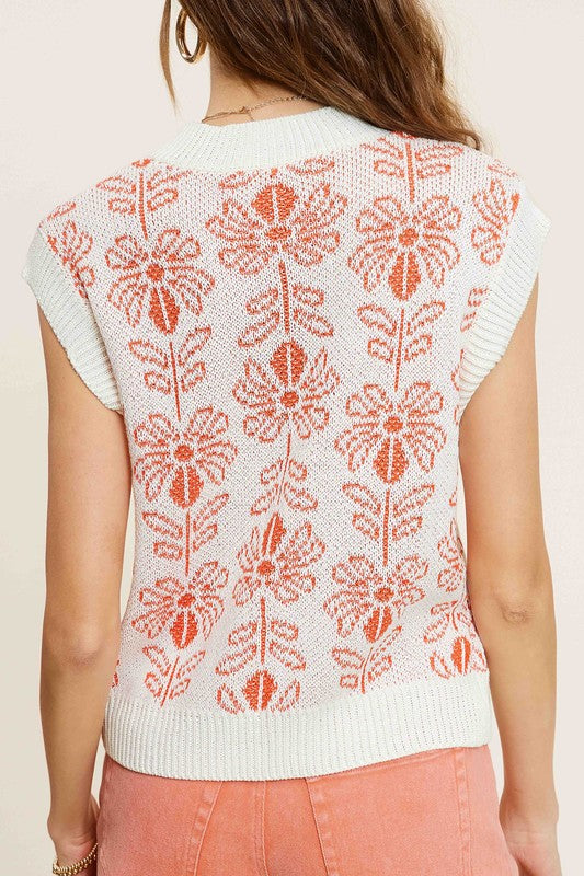 Flower Pattern Sleeveless Sweater Top - Boho Soho